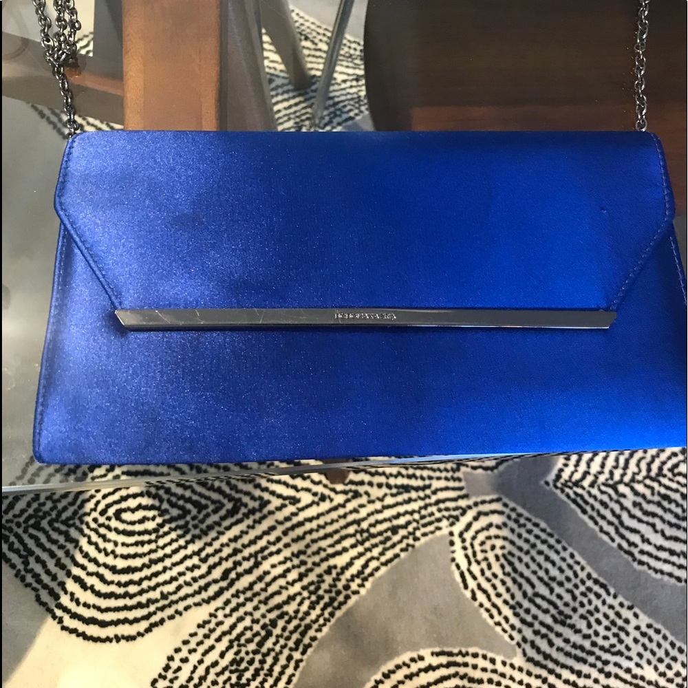 BCBGMAXAZRIA blue satin clutch purse
